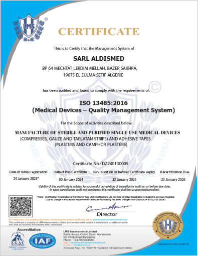 Certificate ISO 13485