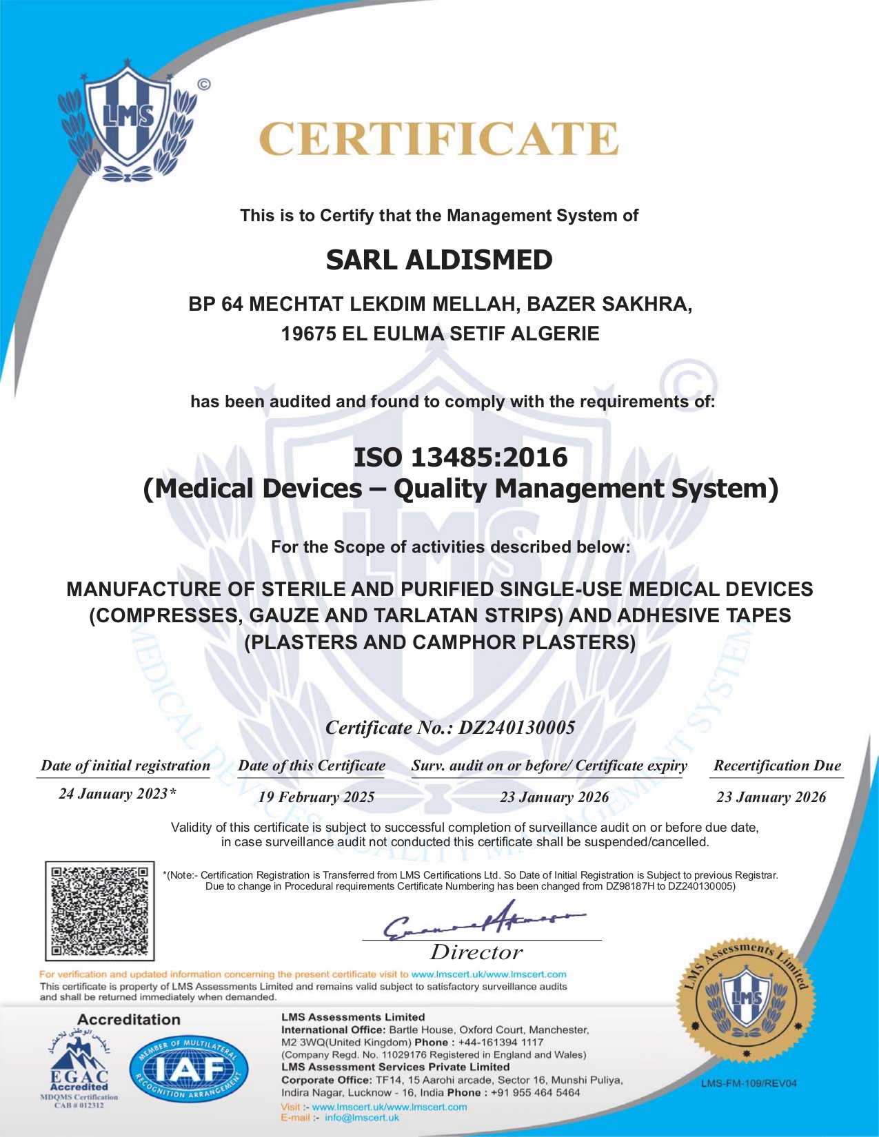 Certificate ISO 13485